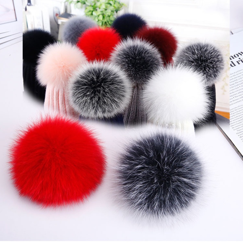 2PC Plush Fox Fur Hairball หมวก Pom Pom 10 ซม.DIY Faux Fur Pompom Handmade Fur Pom Poms ลูกแถบยืดหยุ่นสําหรับกระเป๋าเสื้อผ้า