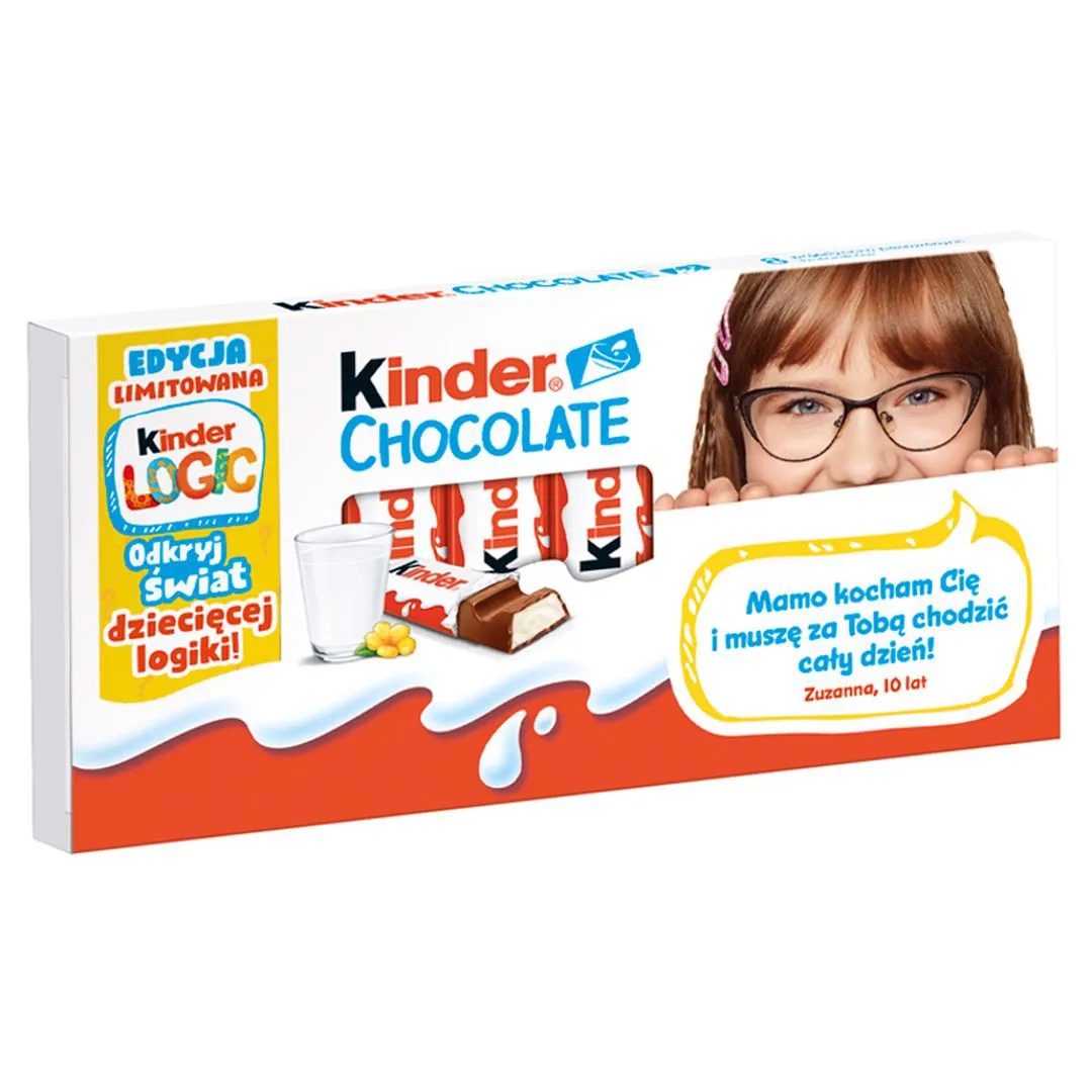 Kinder Chocolate Batonik z mlecznej czekolady z nadzieniem mlecznym 100 g (8 sztuk)