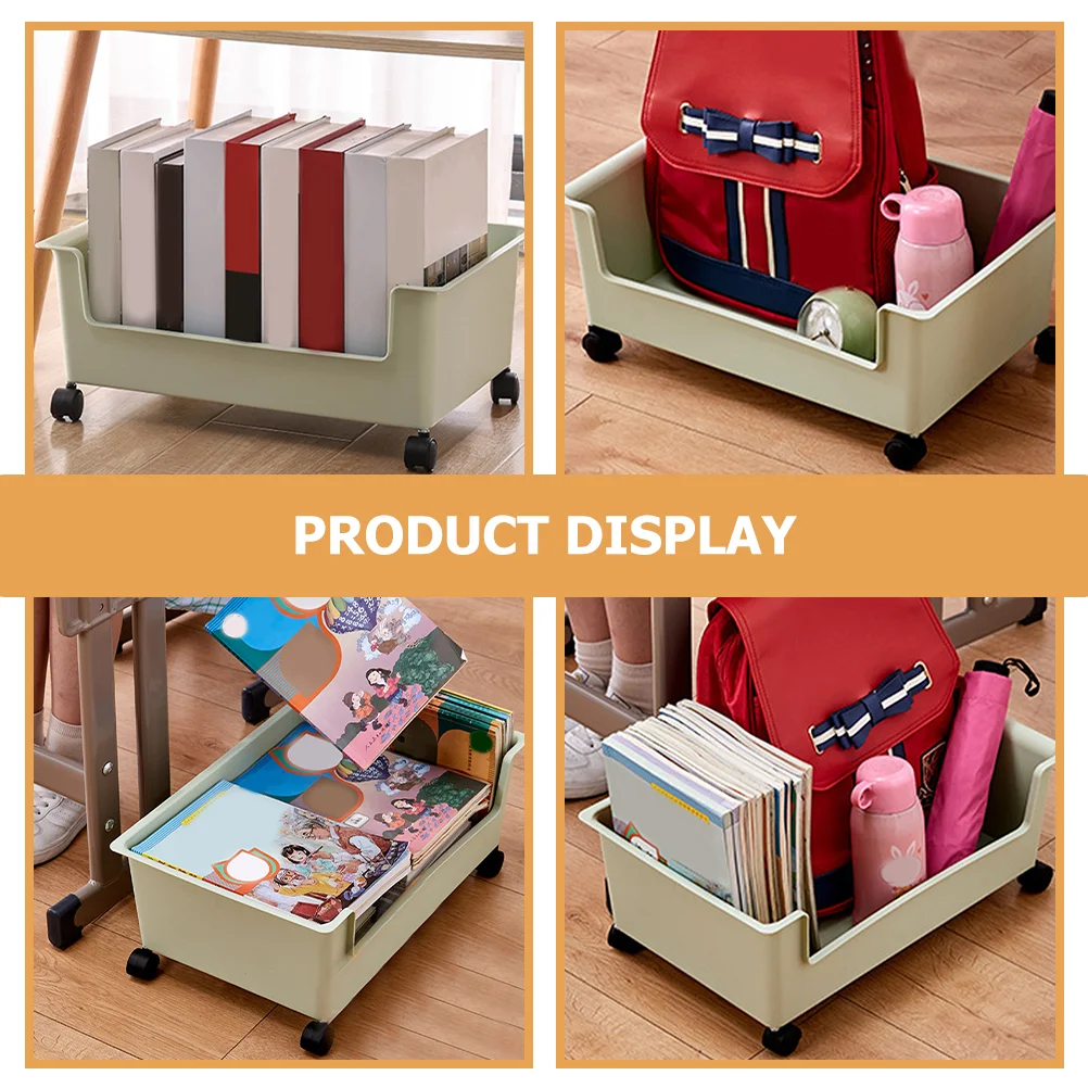 Movable Student Classroom Book Box with Pulleys Storage Organizer Sundry Sundries Container Bins Basket Plastic Holder Bookcase