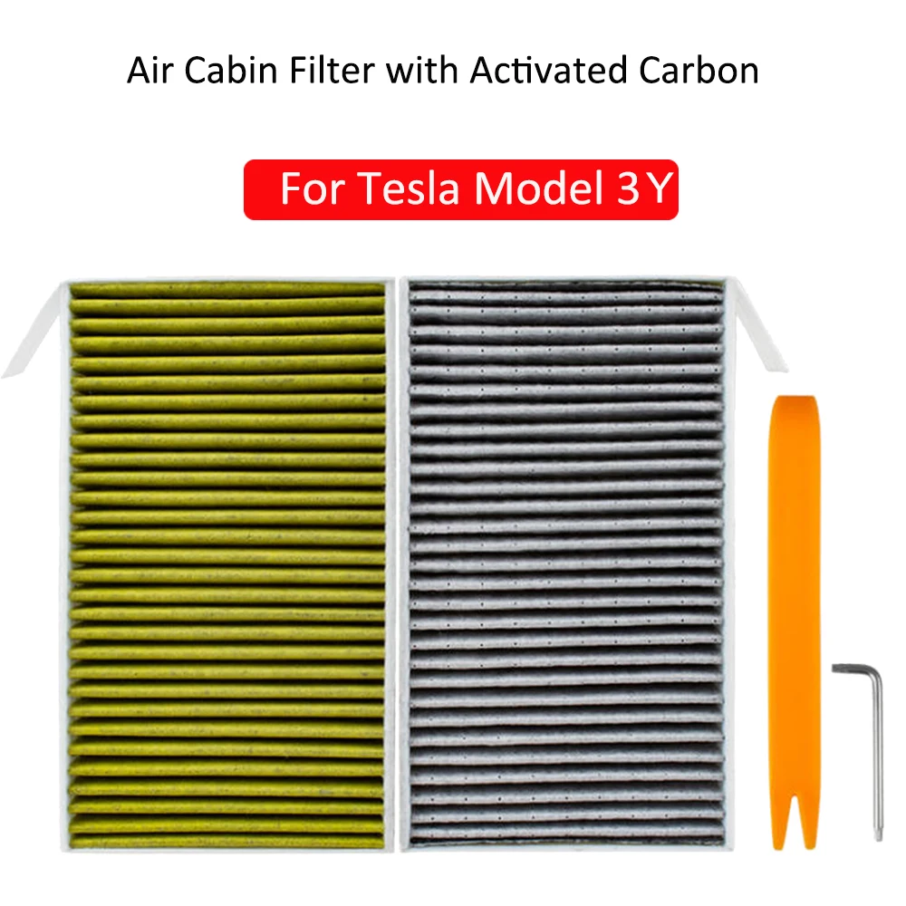Filtro de ar para carro, 2 pacotes, filtro de cabine de ar condicionado com substituição de carvão ativado para tesla modelo 3 modelo y 3o modelo3