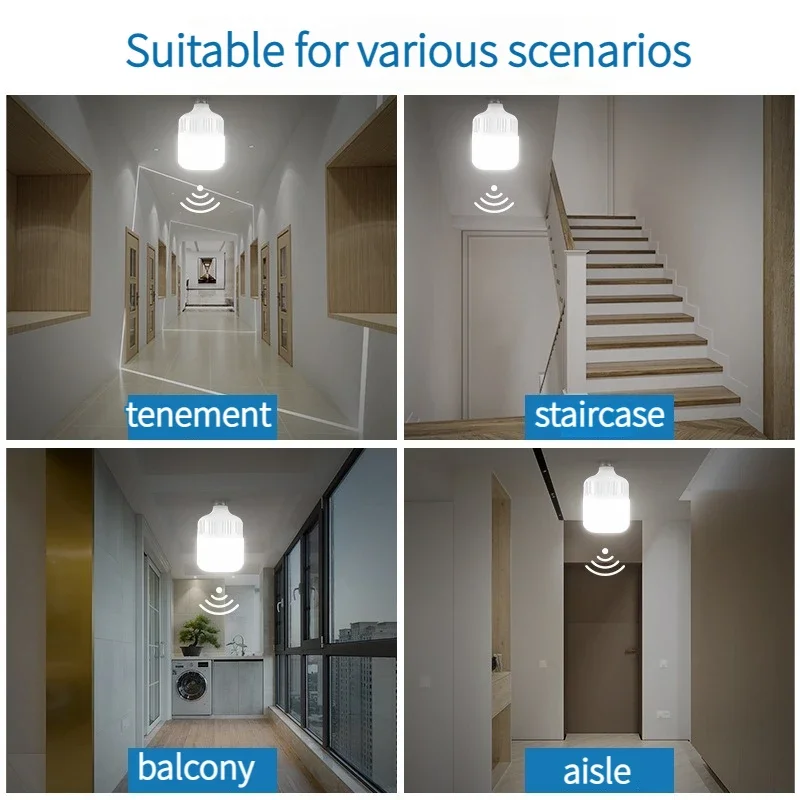 Sound Sensor หลอดไฟ LED E27 AC220V สีขาวเย็น 6500K Voice Control โรงรถโคมไฟสําหรับบันได Pathway โกดัง Garden