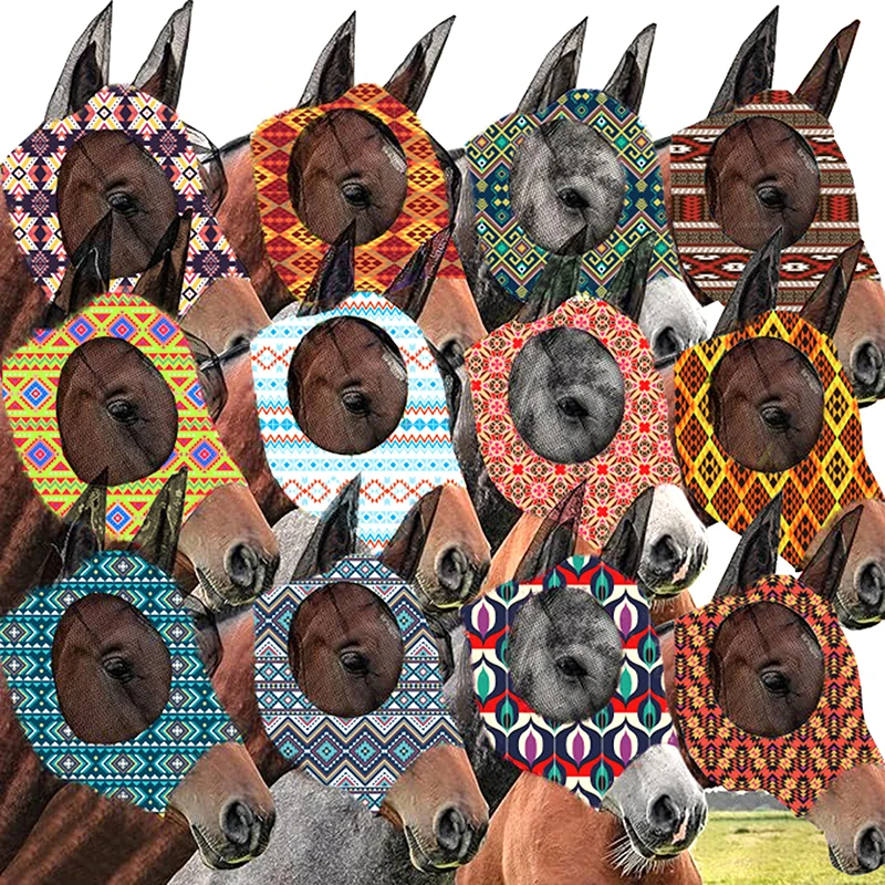 Pferd Fliegen maske 3d Design liefert Ergonomie Haustier Sommer Augenschutz Anti Mücke Ohr halbes Gesicht Mesh Fliegen schutzhülle Teile