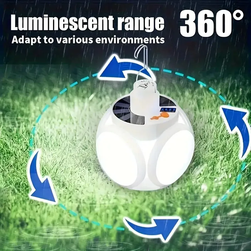 Torcia portatile pieghevole per esterni, solare/USB, lampadina da calcio a LED, per campeggio, escursionismo, pesca, serve, lampada di emergenza portatile