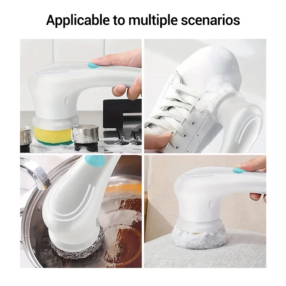 แปรงทําความสะอาดไฟฟ้าในครัวเรือนไร้สาย 5-in-1Multifunction USB ชาร์จห้องน้ําเครื่องมือทําความสะอาดห้องครัวอุปกรณ์แปรงล้าง