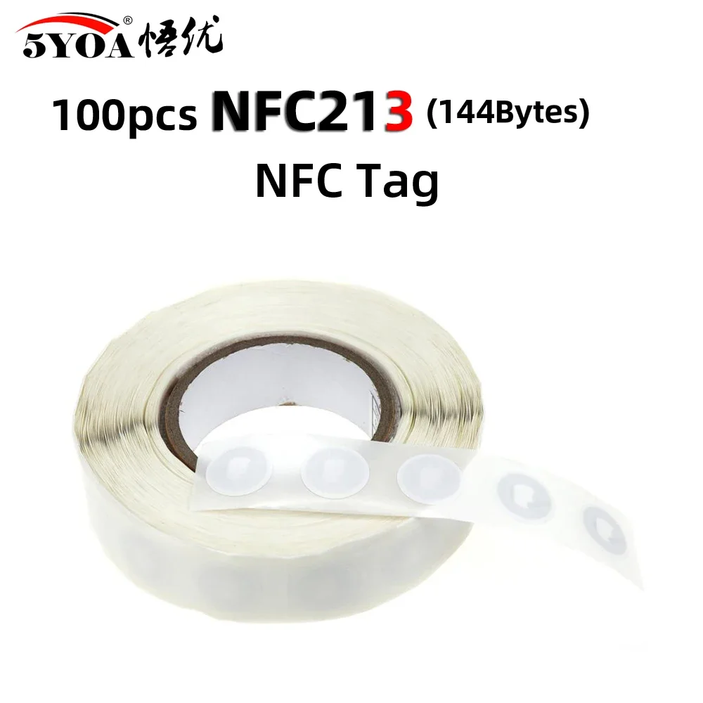 5YOA 100 pezzi NFC Etichetta adesiva Tag 13,56 MHz ISO14443A Adesivi RFID Ntag213 universali per tutti i telefoni abilitati NFC