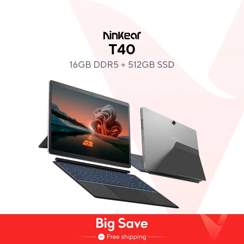 Ninkear T40 Laptop 2 in 1 Touchscreen Tablet Intel N100 14 Inch FHD 16GB DDR5 512GB SSD Computer Notebook Wifi 6 RGB Backlit
