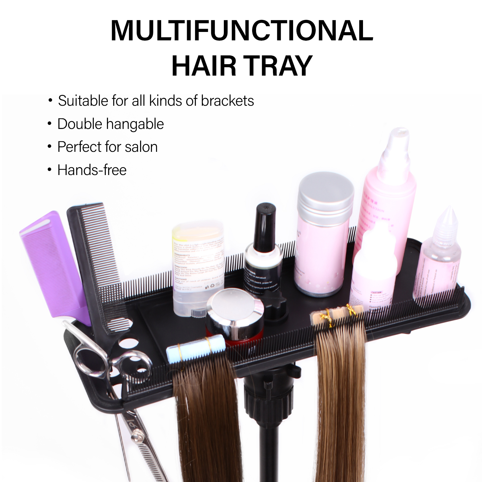 Soporte para extensiones de cabello, bandeja para extensiones de cabello, separador de extensiones de cabello multifunción, bandeja de exhibición para trípode, soporte para pelucas fácil