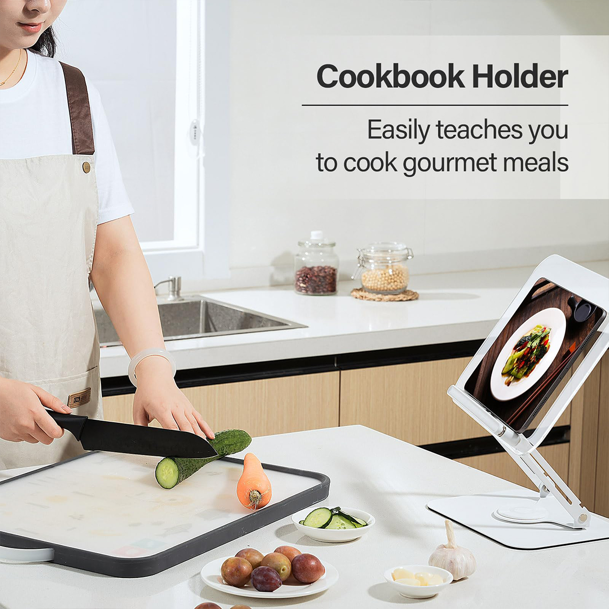 360도 조절 가능한 책 스탠드 °   회전 베이스 – 접이식 데스크탑 라이저, 독서용 탄성 페이지 클립