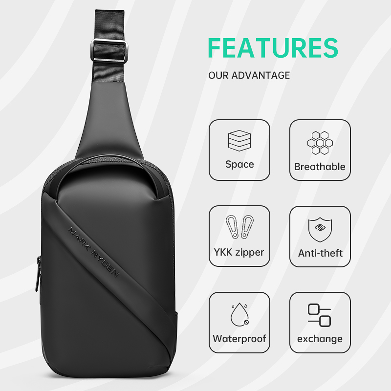 Mark ryden bolsa masculina oxford sling, bolsa de peito masculina de 7.9 polegadas, bolsa crossbody para homens, moto, motociclista, bolsa de ombro preta, nova moda