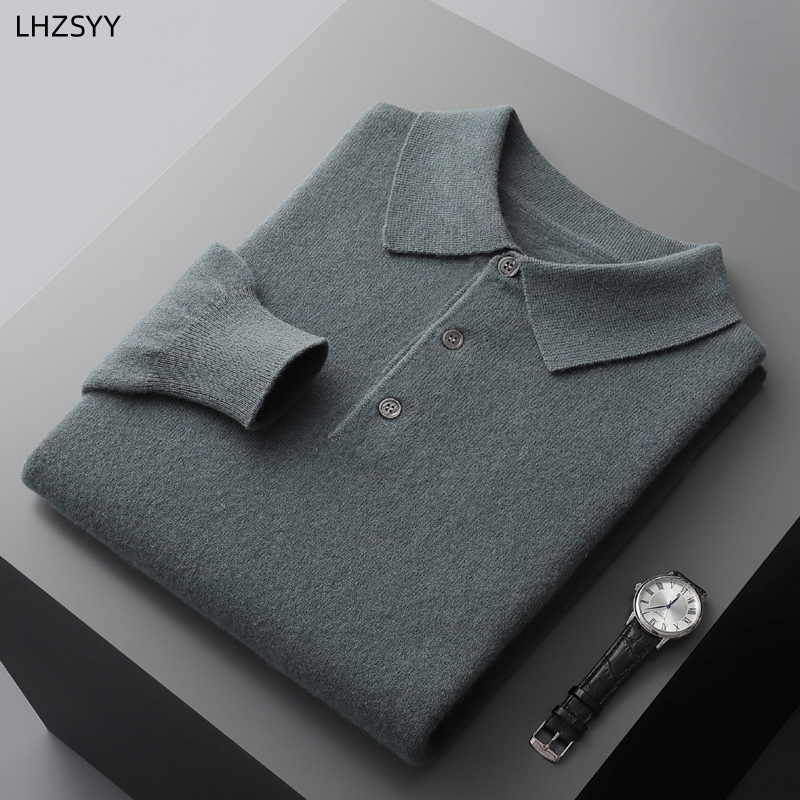 LHZSYY-suéter de cachemira para hombre, jerseys de punto con cuello tipo POLO, camisa informal, ropa de Base holgada para jóvenes, talla grande, otoño e invierno, nuevo