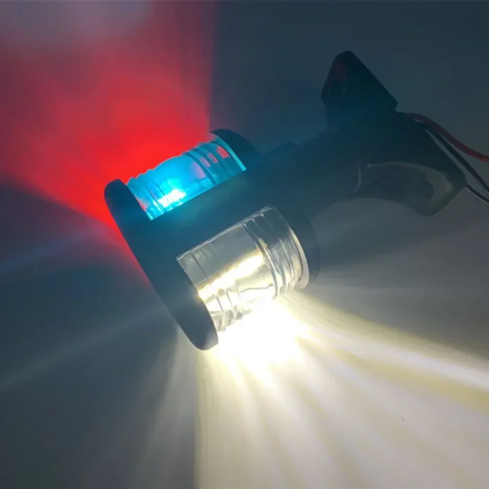 Luz de navegación LED tricolor de 12 voltios, totalmente redonda, blanca, para barcos marinos