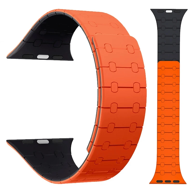 สายซิลิโคนแม่เหล็กสําหรับ Apple Watch Band Ultra 2 49 มม.44 มม.40 มม.S10 46 มม.42 มม.41 มม.45 มม.สร้อยข้อมือ IWatch Series 9 8 7 6 SE 5