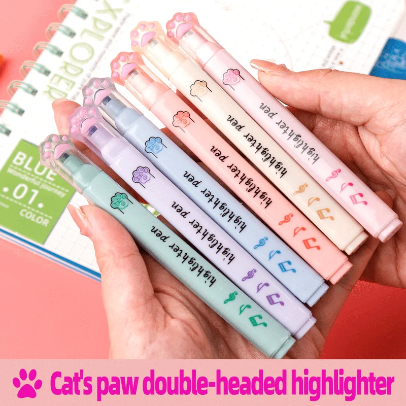 6 ชิ้น/แพ็ค Kawaii Cat Claw สีพาสเทล Highlighters Drawing Art Markers ปากกาเรืองแสงของขวัญเครื่องเขียนอุปกรณ์โรงเรียนน่ารัก