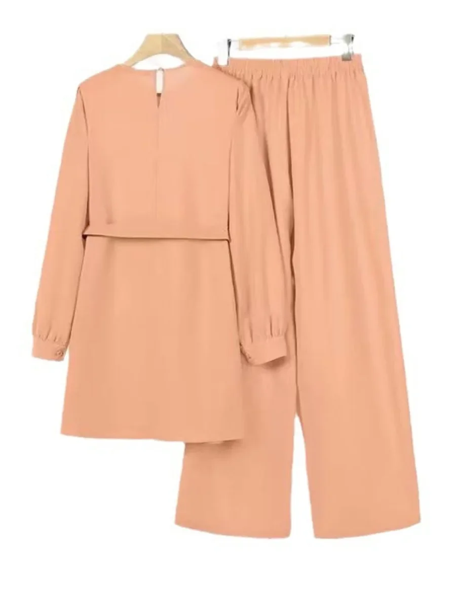 Conjunto de dos piezas musulmán Eid para mujer árabe, blusa con cordones y pantalón, conjunto musulman con cinturón, conjuntos a juego, camisa con botones, Abaya, Ramadán