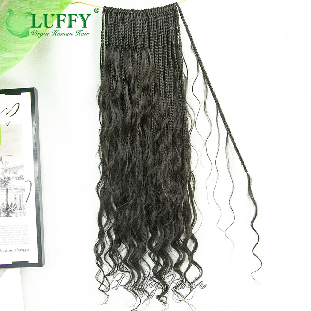 Tranças pré-looped Box com termina ondulada para as mulheres, Crochet Boho tranças, cabelo humano, solto Wave Braiding