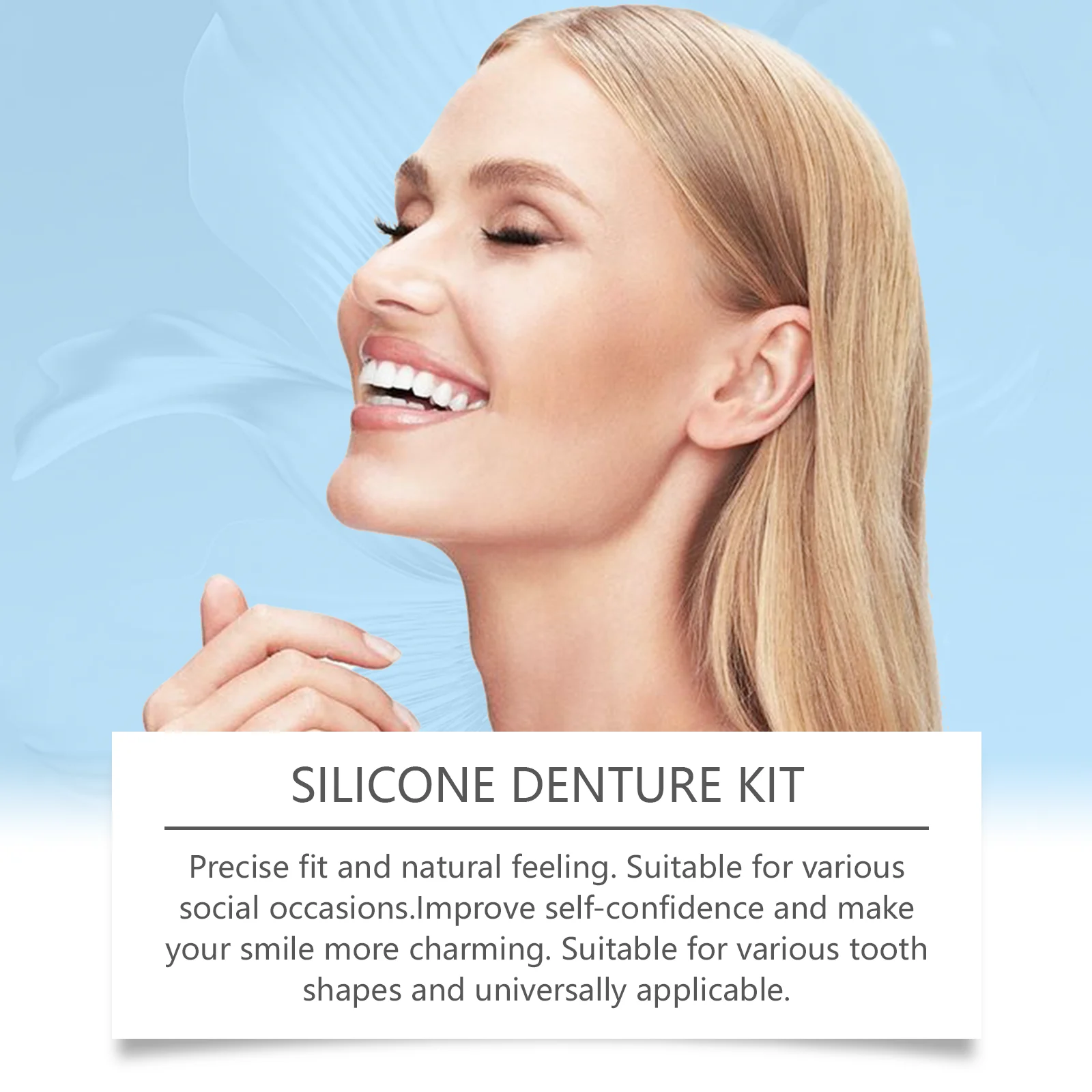 Juego completo de dentaduras postizas de silicona para prevenir la caída de las encías, reparación temporal, chapa de dientes postizos rotos, Kit de restauración de dientes sonrientes