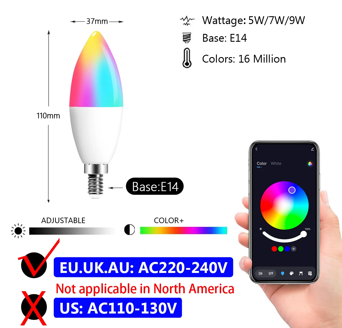 Tuya E14 Lampade a candela Controllo APP Lampadina intelligente Bluetooth WIFI RGB 220V Luce a LED Dimmerabile Smart Life Room Home Group Lampade di cristallo