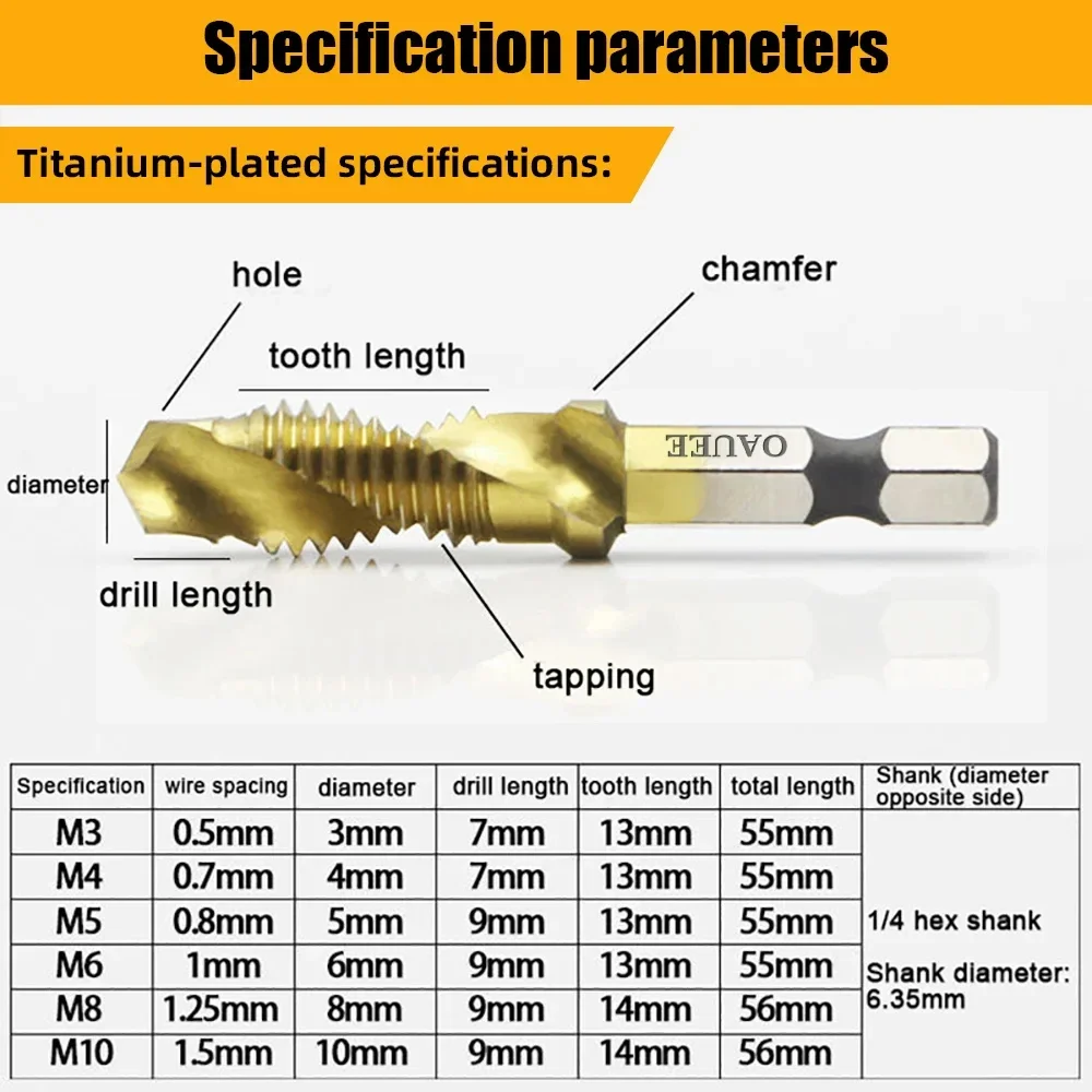 1/6 Tập Bộ Mũi Khoan Chuôi Lục Giác Mạ Titan HSS Vít Ren Tua Vít Bit Máy Hợp Chất Tập m3 M4 M5 M6 M8 M10 Dụng Cụ Cầm Tay