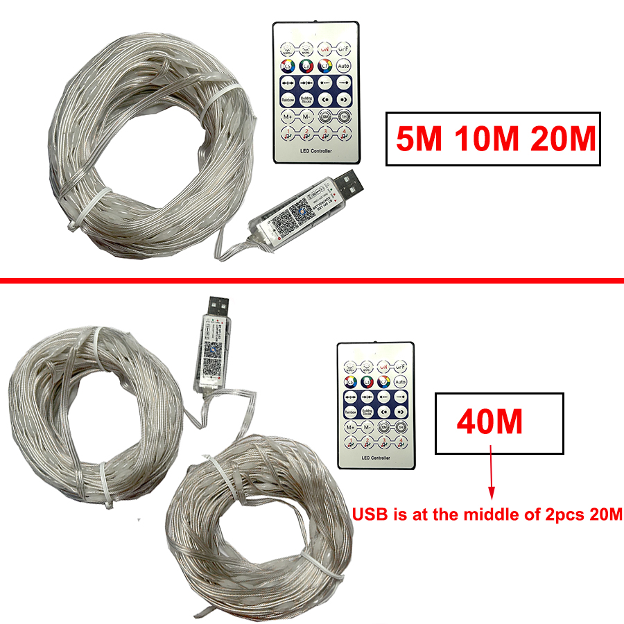 RGBIC Smart APP Lichterkette, 40 m, 400 LEDs, Plug-in, intelligente Weihnachtslichterkette mit Fernbedienung, USB, Bluetooth, APP, DIY, funkelndes Licht