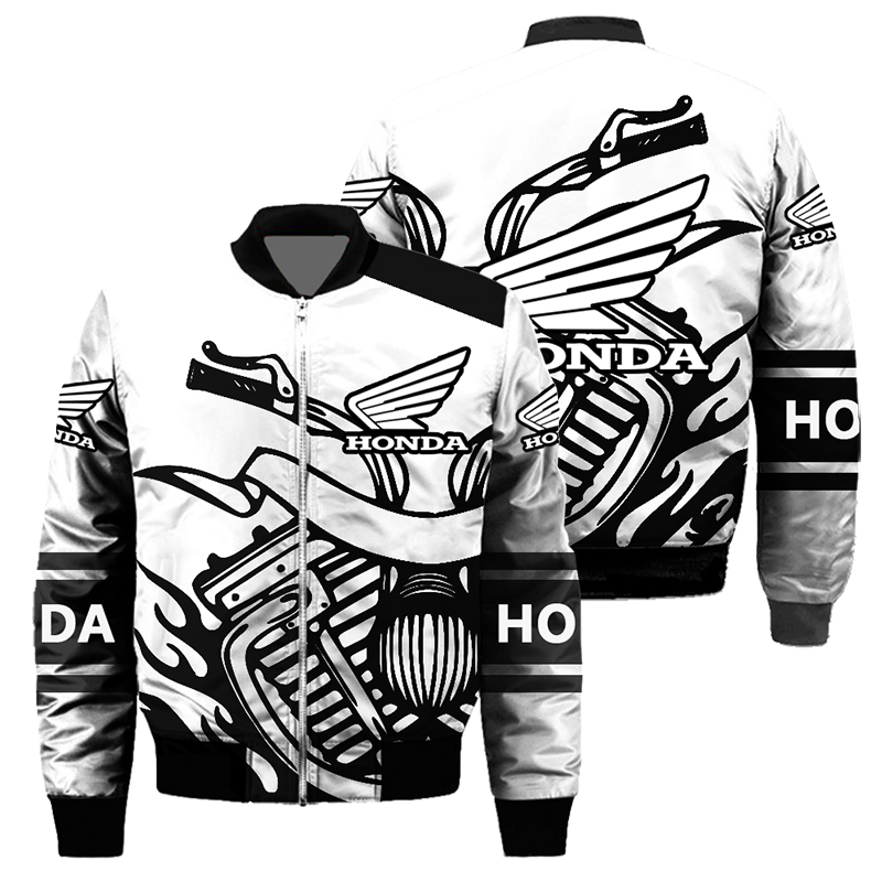 Honda Logo Men's Thickened Jacket, Motorcycle Windproof Jacket, Honda Logo Harajuku Casual Wear, Winter Cold-Proof Jacket