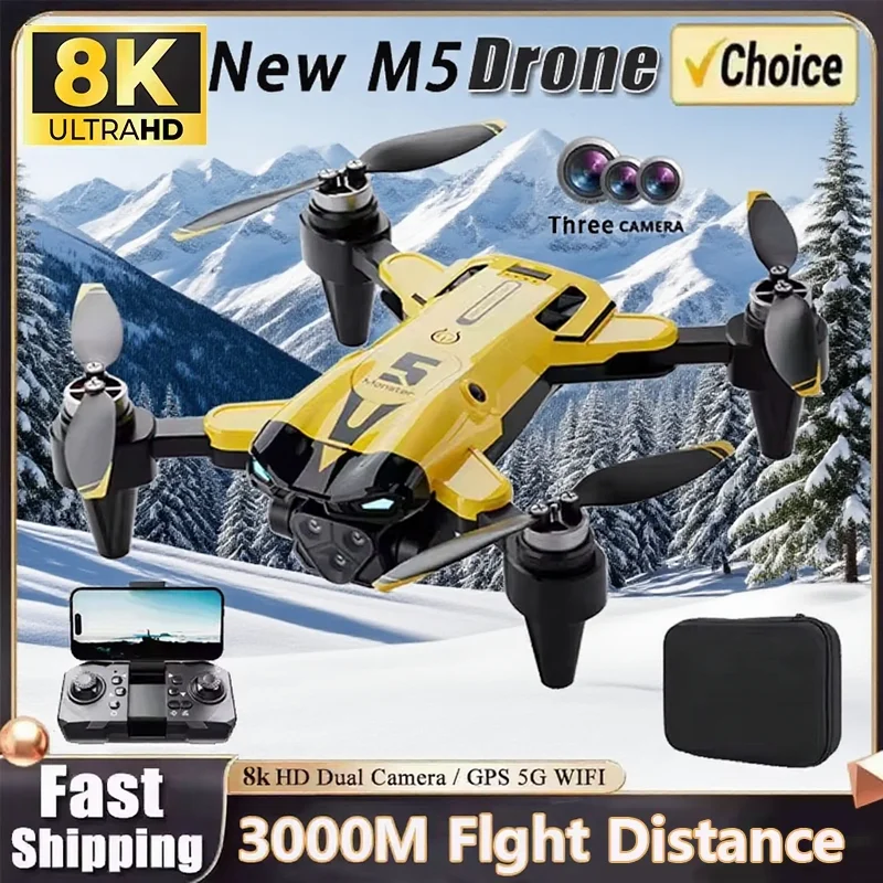 M5 drone profissional 8k grande angular hd câmeras triplas wifi fpv altura segurar rc quadcopter para crianças adultos fotografia aérea brinquedos