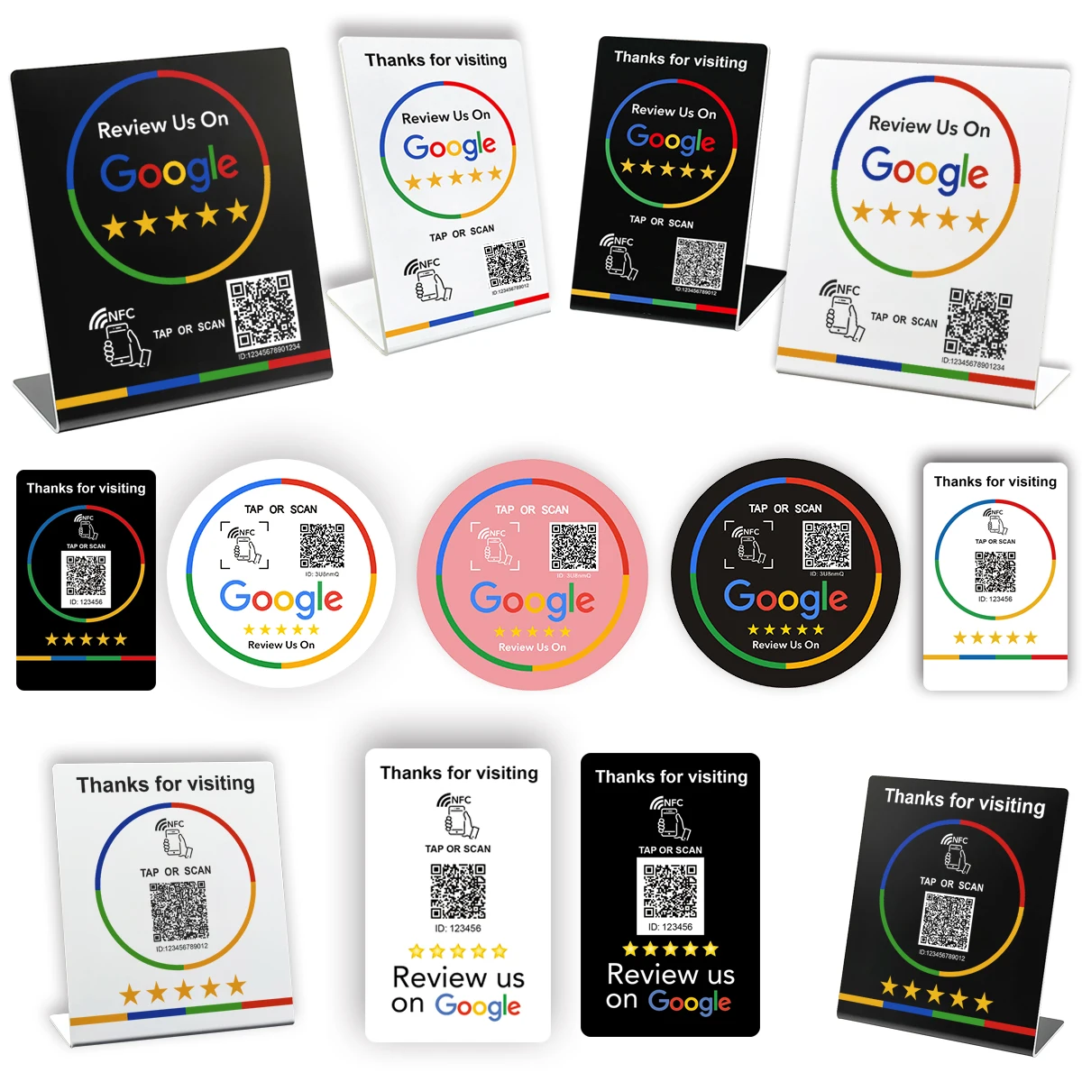 NFC 215 Programmeerbare QR-code TAP Google Review Acrylstickers Kaart NFC-stationtabel 13,56 MHz Waterdichte NFC-standaard Review-kaart