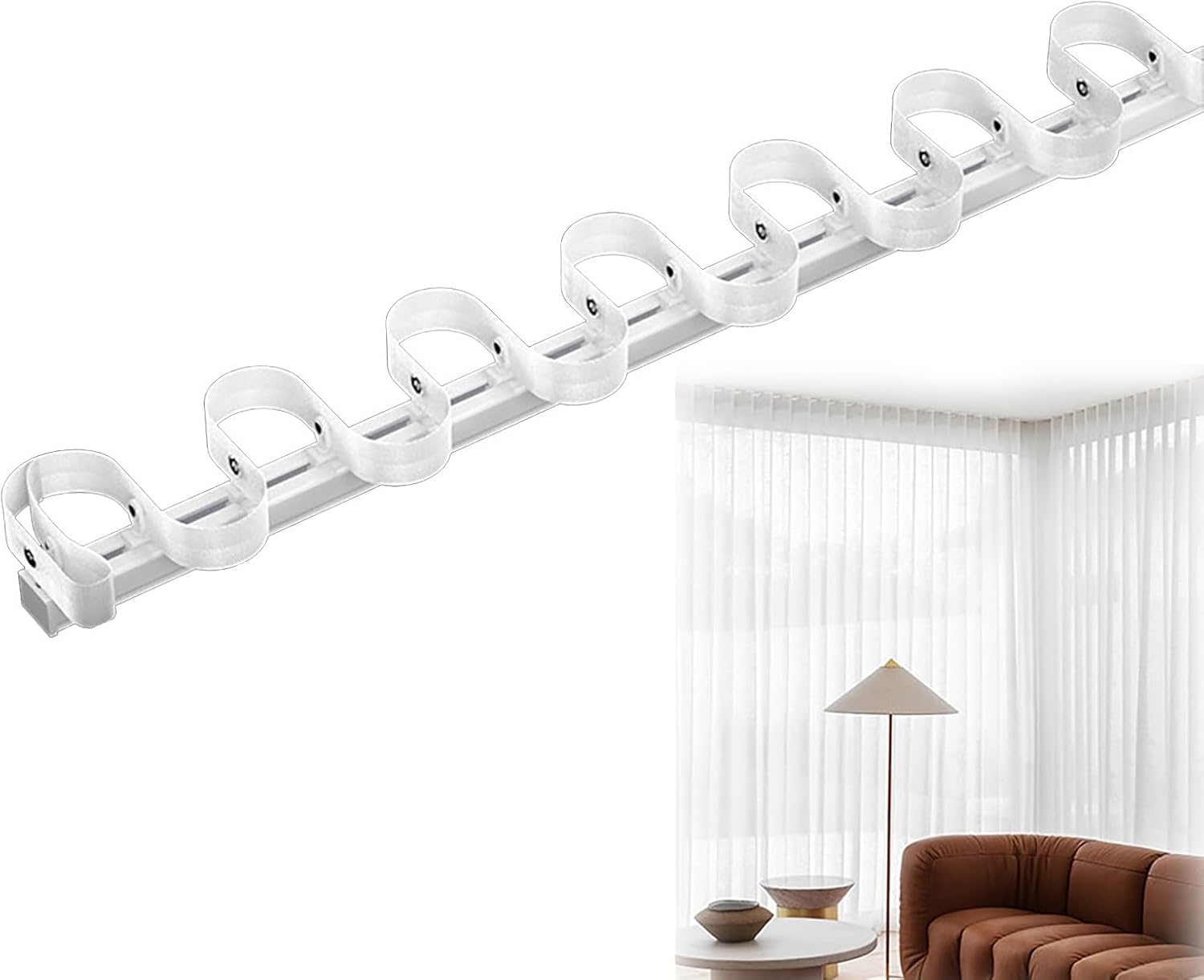 de rieles de cortina de aluminio para montaje en el techo, ondulado, ondulado, con juego de cinta, 100-600 cm, ajustable, blanco