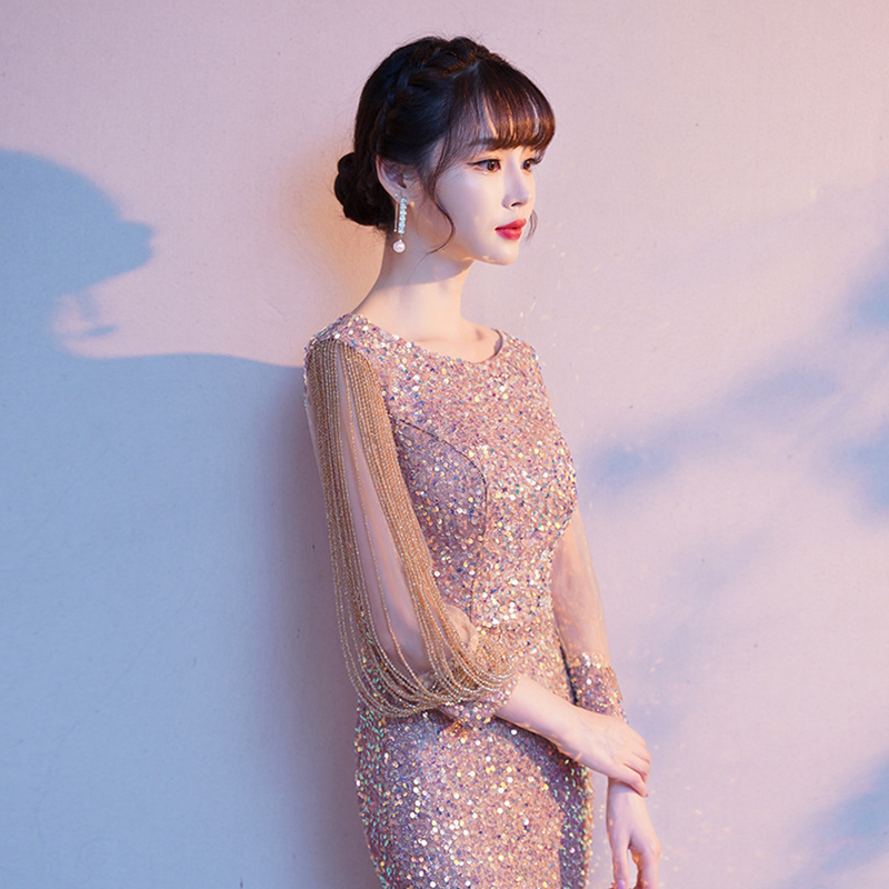 DongCMY 特別な日のフォーマルエレガントなスパンコールイブニングドレスパーティーマーメイドマキシボディコン Vestido デフェスタ Luxo 女性ドレス