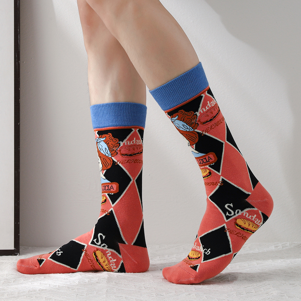 6 par/lote calcetines de moda de gato de dibujos animados para hombre calcetines largos de algodón suaves y transpirables calcetines casuales Harajuku medias felices calcetines divertidos regalo
