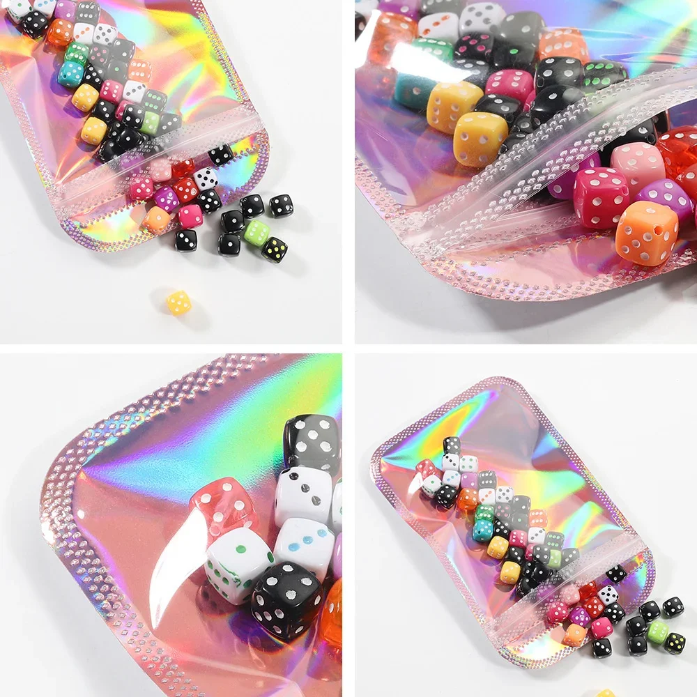 50/100 Stück schillernde selbstdichtende Beutel, rosa Laser-Kunststoffbeutel, wiederverschließbare Zip-Lock-Verpackung für Schmuck-Display-Einzelhandelsbeutel