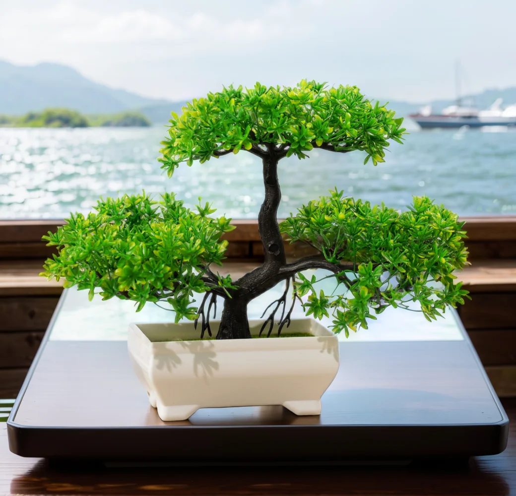 Plantas artificiales bonsái, maceta de simulación de árbol pequeño, flores falsas, adornos en maceta de mesa para Hotel, jardín, decoración del hogar