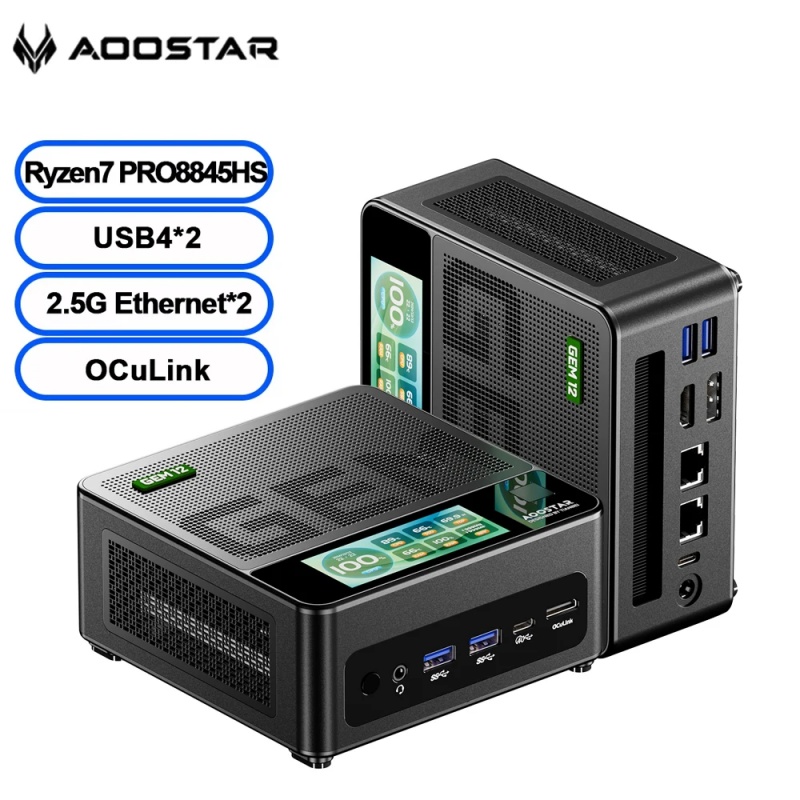 2025 GEM12+ Mini PC AMD Ryzen 7 PRO 8845HS 5.1GHz 32GB DDR5 1TB SSD Radeon 780M WiFi6 BT5.2 USB4 HDMI2.1 Mini PC Windows 11