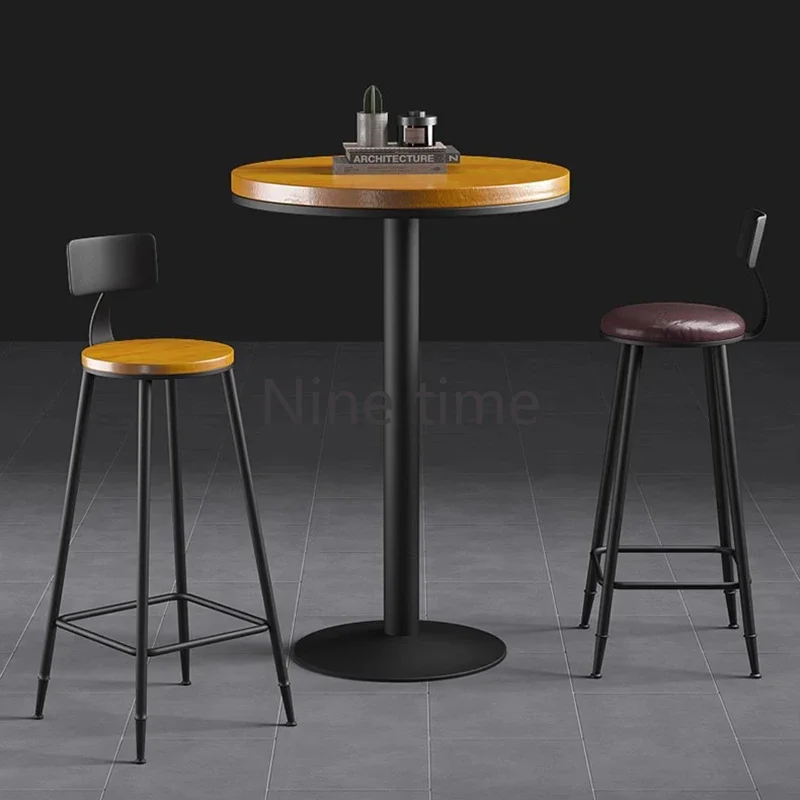 Taburetes De Bar minimalistas modernos americanos, taburetes De madera maciza, hierro para el hogar, silla alta redonda De lujo, accesorios De Metal, muebles