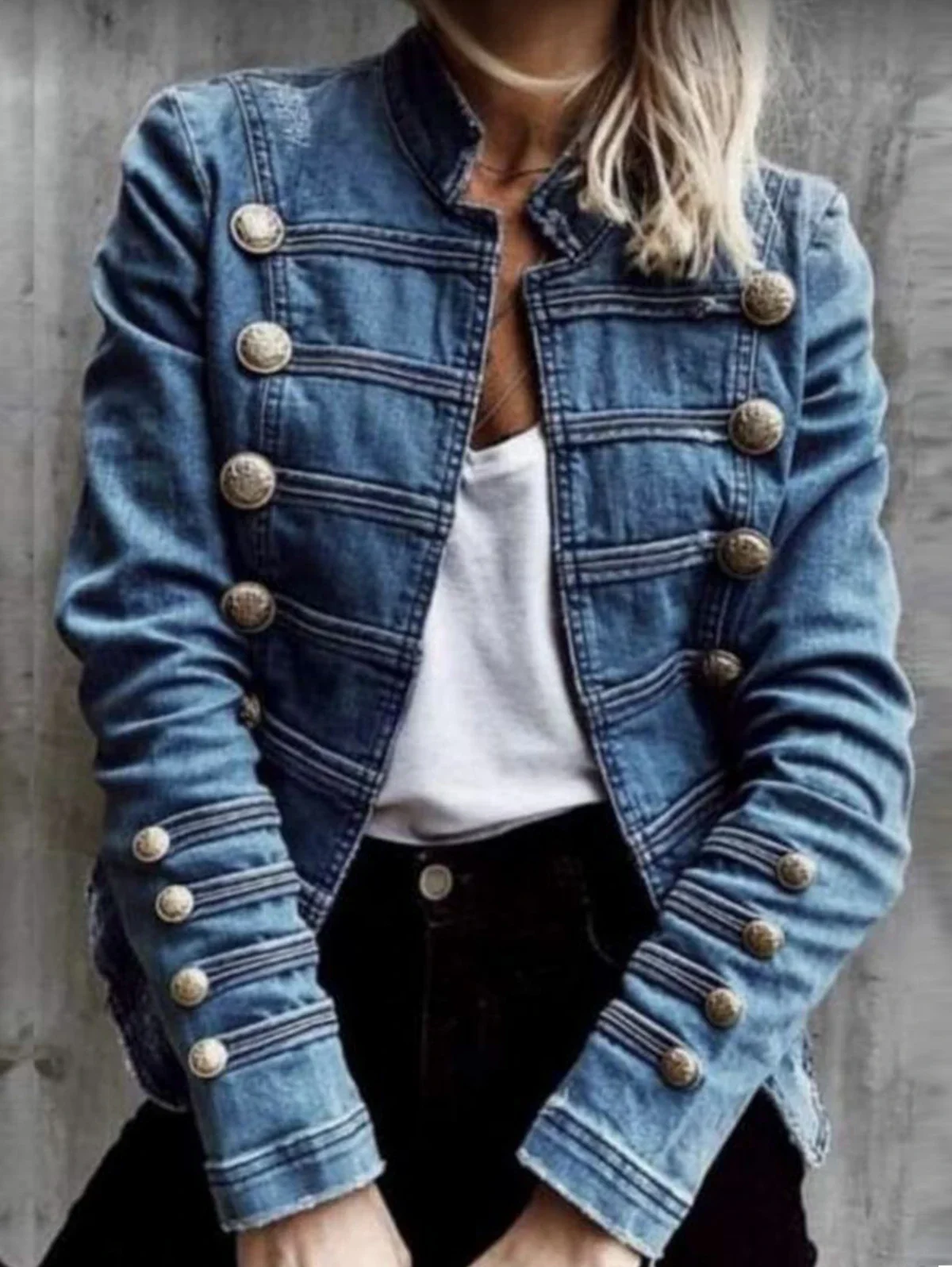 Botão decoração curto denim fino jaquetas mulheres lavagem manga longa vintage casual jean outerwear motocicleta denim casaco 2025