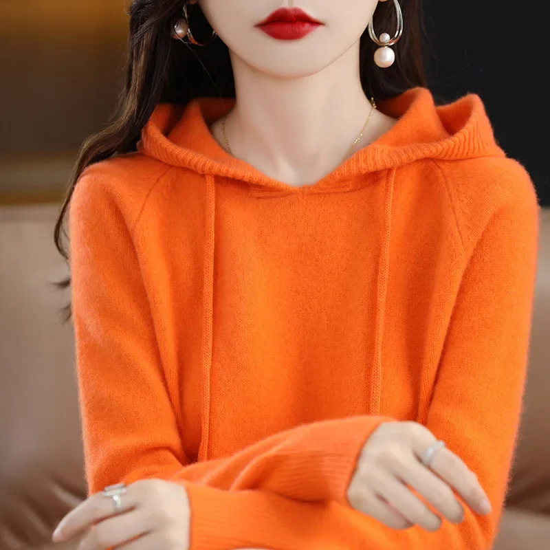 YSZWDBLX Frauen Pullover Pullover Mit Kapuze Jumper Koreanische Lose Feste Langarm Casual Herbst Winter Dicke Warme Gestrickte Pullover