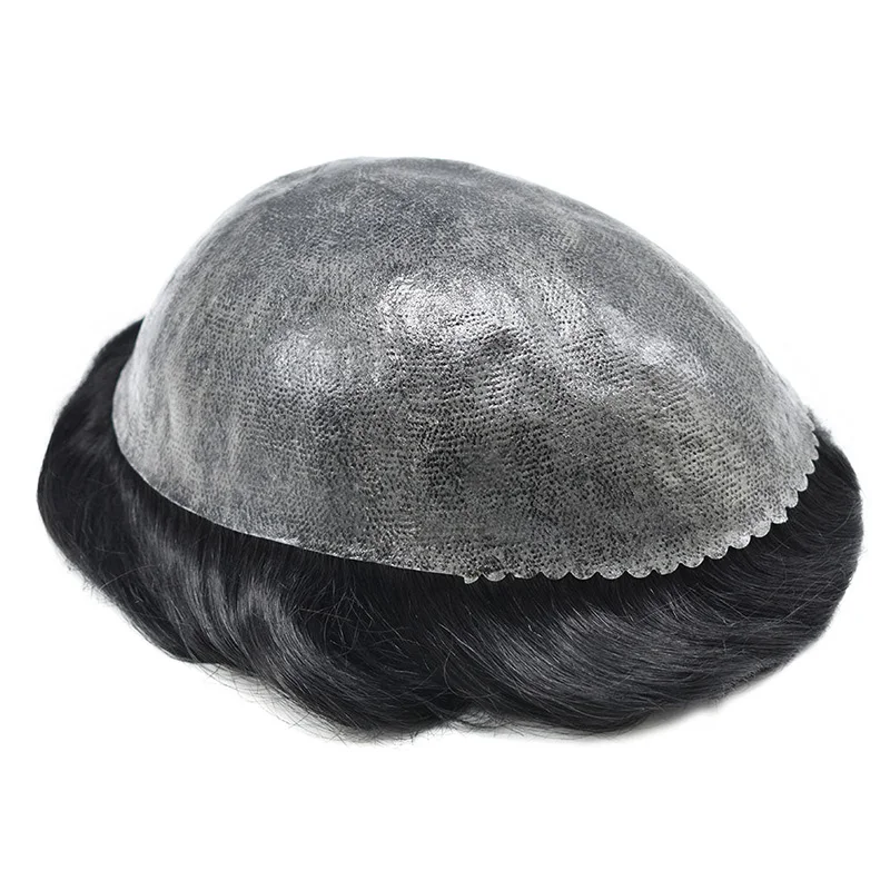 Pelucas de hombre con Base completa de PU de inyección 0,12-0,14 tupé de piel de inyección para hombres prótesis capilar de cabello 100% reemplazo de cabello humano