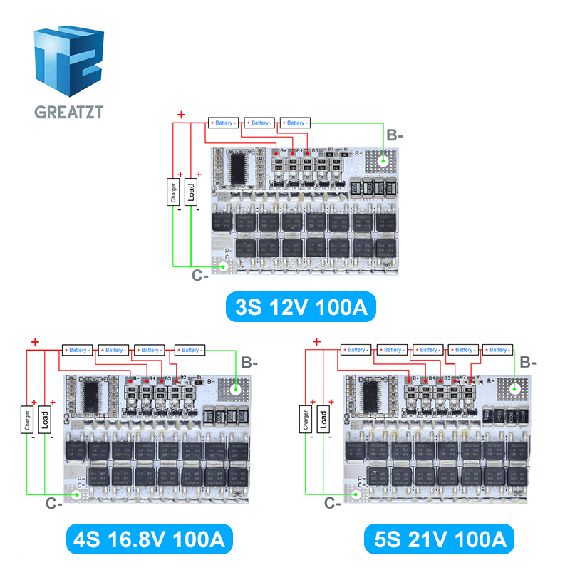 3s/4s/5s Bms 12 В 16,8 В 21 В 3,7 В 100a Литий-ионный Lmo Тройная литиевая батарея Защитная плата Литий-полимерная балансовая зарядка