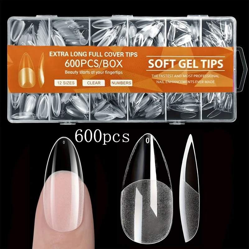 600 Uds puntas de uñas de almendra medio mate cubierta completa puntas de uñas acrílicas Gel medio uñas postizas salón de manicura hogar DIY prensa en las uñas