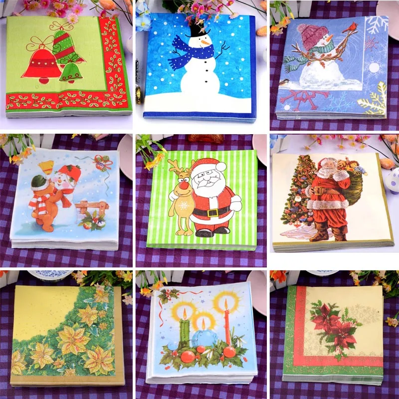 Multi Weihnachten Bedruckte Papierservietten Bunte Servietten Weihnachtskerzen Alter Mann Hirsch Weihnachten PARTY Dekoration 20 Stück/Packung