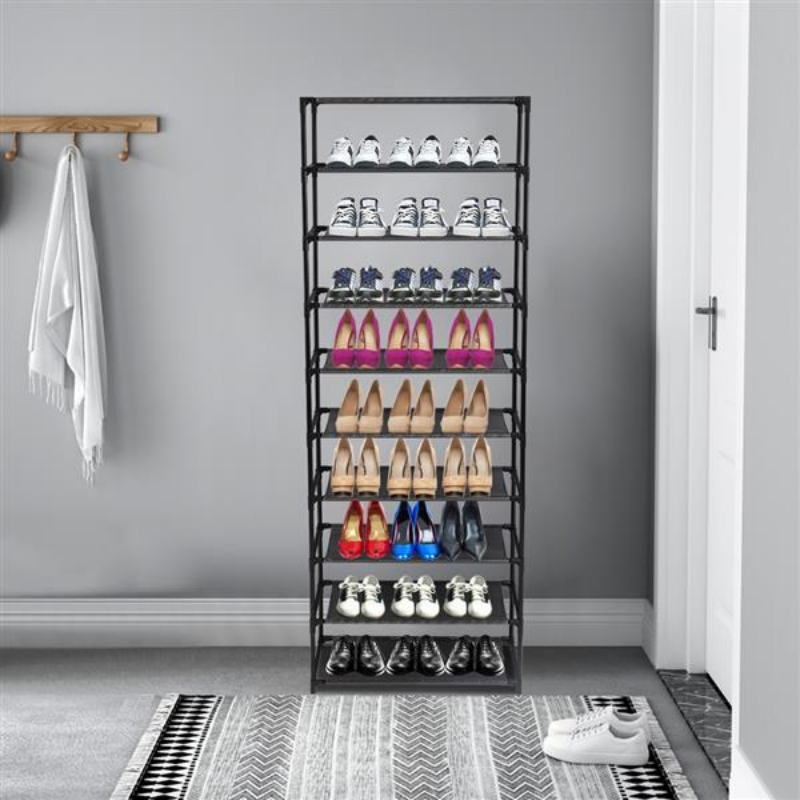 10 Tier Stackable Shoe Rack Storage Shelves - Stainless Steel Frame Holds 30 Pairs Of Shoes