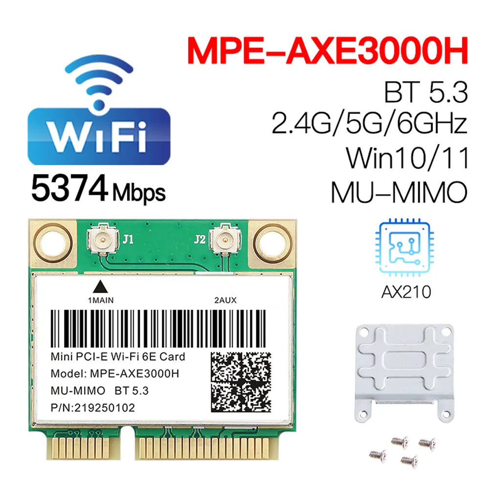 Tri Band 5374Mbps WiFi 6E AX210 Mpe-AXE3000H/ AC7265 Card Không Dây BT 5.2 Cho Mini PCIE Wi-Fi Adapter Win10 cho Máy Tính Để Bàn/Máy Tính Xách Tay