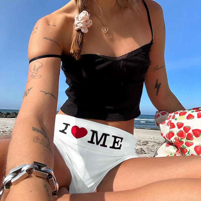 Женские повседневные шорты с принтом I Love Me, модные эластичные облегающие шорты белого и черного цветов с высокой талией, летние сексуальные спортивные шорты Y2k