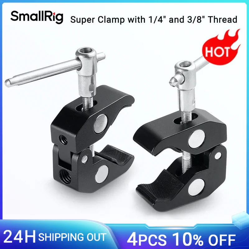 SmallRig Super Clamp с резьбой 1/4 и 3/8, упаковка из 2 шт. для стержней 15–44 мм, светильников, зонтов, крючков, полков, зажим для камеры