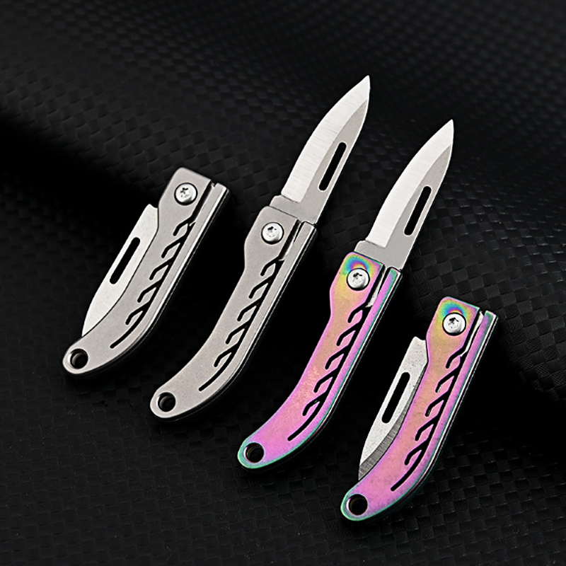 Mini cuchillo plegable de aleación de titanio para acampar al aire libre EDC, cuchillo afilado portátil para Unboxing con hoja D2 de alta dureza