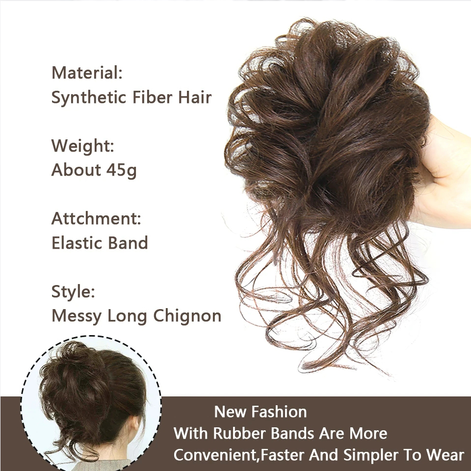 LUPU Tóc Tổng Hợp Bun Chignon Lộn Xộn Xoăn Tóc Thun Scrunchy Giả Tóc Miếng Cho Nữ Kẹp Tóc Nâu Đen