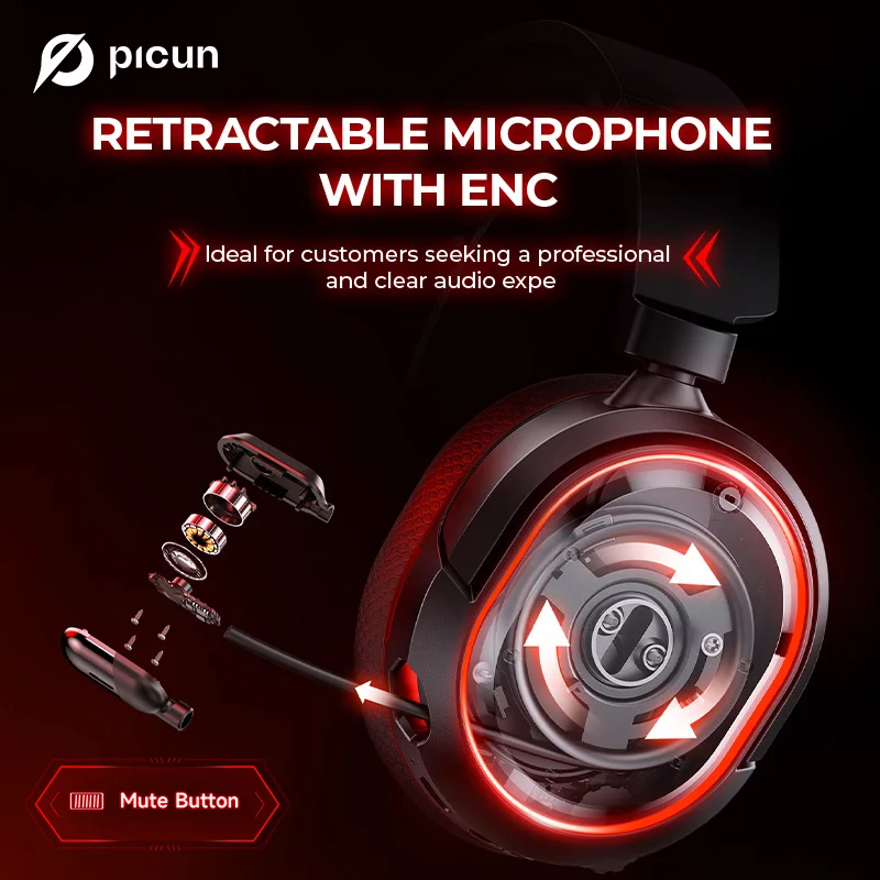 Picun G2 2,4G auriculares inalámbricos para juegos auriculares Bluetooth 5ms baja latencia 7,1 micrófono envolvente ENC para PC PS4 PS5 interruptor de teléfono