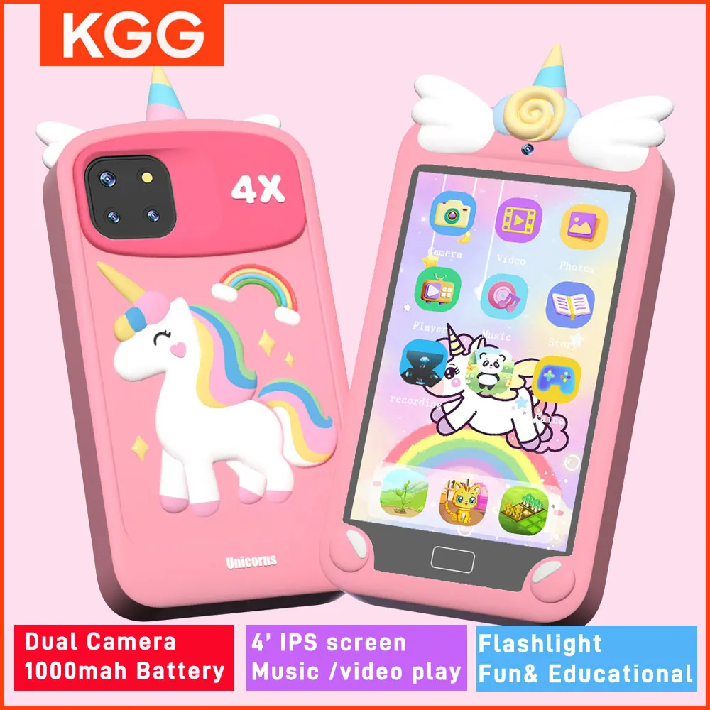 Crianças mini telefone 4 'ips mini telefone quebra-cabeça jogo leitor de música gravação de vídeo com 32g educação brinquedos com histórias presentes de natal