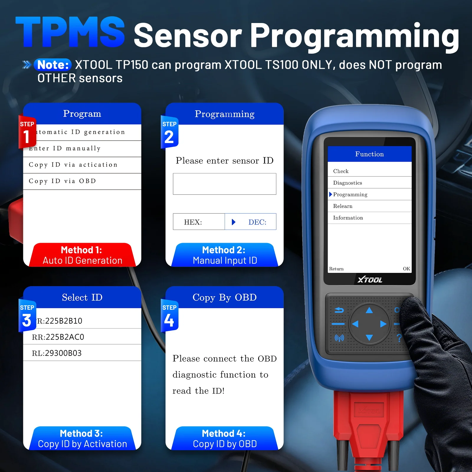 Xtool tp150 wifi tpms ferramenta de diagnóstico de programação ativar todos os sensores funciona em 315 433mhz monitor de pressão dos pneus ler dtcs claros
