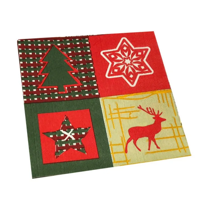 Modelli di cartoni animati natalizi personalizzabili Tovaglioli stampati colorati Tovaglioli di carta per feste di festival di Natale Tovaglioli di stoffa per bocca 2 strati