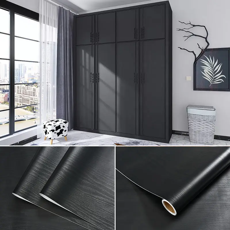 ไม้สีทึบการตกแต่งบ้านภาพยนตร์ไวนิลสติกเกอร์กันน้ำ Self-Adhesive ประตูตู้โมเดิร์นเฟอร์นิเจอร์ตกแต่งผนัง